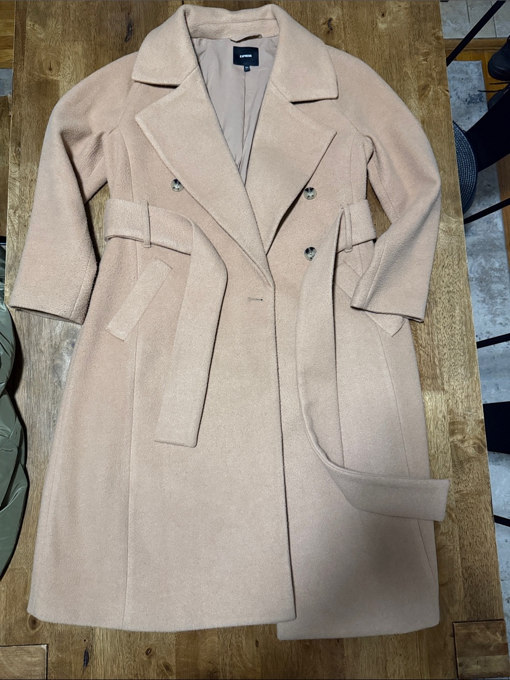 Express Belted Double-Breasted Trench Coat in Blush Pink